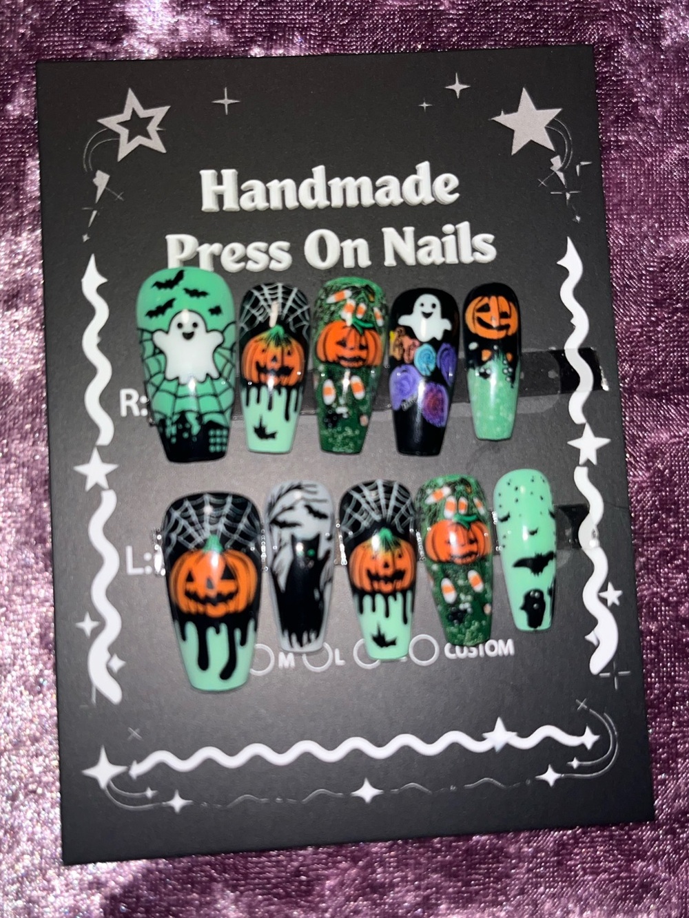 Handmade Green Halloween Press-On Nails